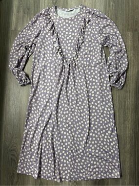 Zara  Polka Dot Ruffle Purple Midi Dress Size Small Cottagecore Cozy Boho